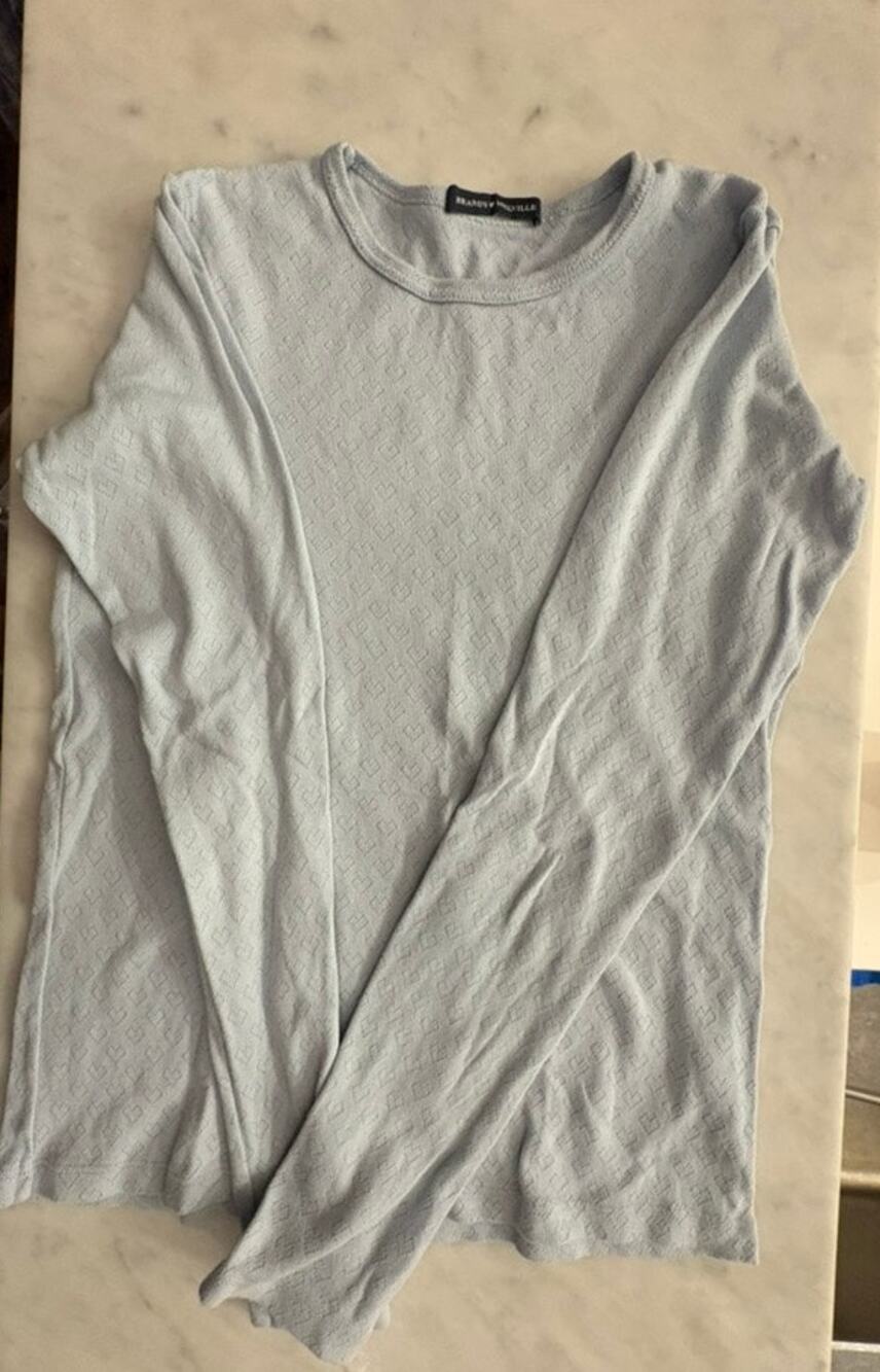 Brandy Melville Heart Eyelet Light Blue Long Sleeve Cotton Top Shirt S M L XS OS